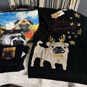 Pug Bundle Sweater, Tee, tote bag/purse
